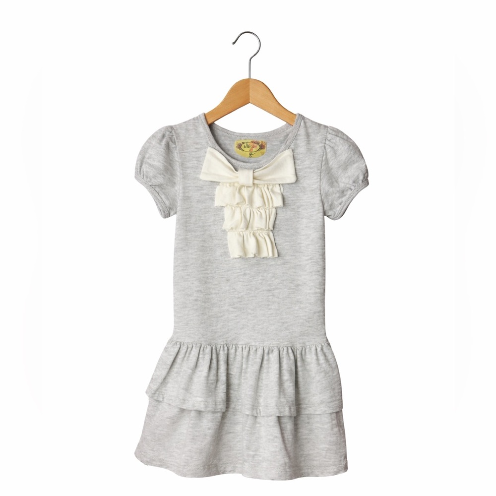Mia Joy Girls Heather Gray Ruffle Dress Bow Front Short Sleeve Size 3T